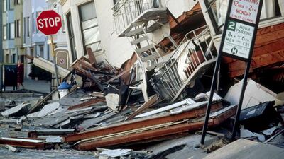 Marina district after the Californian earthquake. The book is set in a world where climate change has wreaked havoc. Science Photo Library