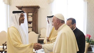 Pope Francis meets Sheikh Abdullah bin Zayed. Ryan Carter / Crown Prince Court - Abu Dhabi