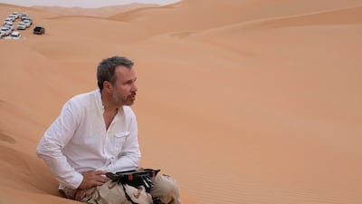 Denis Villeneuve in the Liwa desert while filming 'Dune'. Photo: Chiabella James