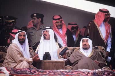 From left to right, Sheikh Zayed bin Sultan, Founding Father of the UAE, Prince Abdullah Ibn Abdul Aziz, former Crown Prince of Saudi Arabia and King Khalid. Hulton Archive