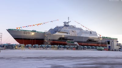 HMS King Saud, the first of four combat ships build under Saudi Arabia's Tuwaiq naval moderisation project, was launched at Marinette, Wisconsin, on December 14. @modgovksa/X