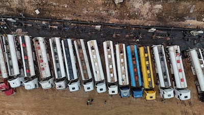 Iraqi oil tankers unload cargo at the Banias refinery in Syria's Tartus province. EPA