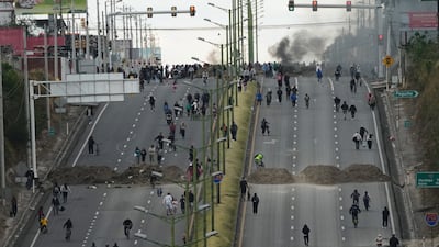 Demonstrators block a road in Otavalo, Ecuador, during protests against diesel price increases following fuel subsidy cuts by President Daniel Noboa's government. AP