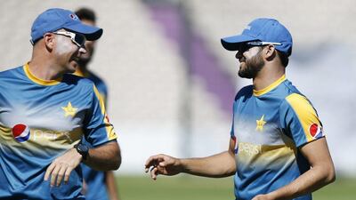 Pakistan's Azhar Ali shares a joke with a member of the Pakistan coaching staff at the Ageas Bowl on Tuesday, August 23, 2016. Paul Childs / Action Images