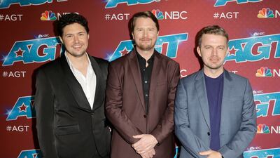 Former 'America’s Got Talent' finalist Daniel Emmet, left, and Metaphysic co-founders Tom Graham and Chris Ume. Getty / AFP