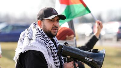 Community activist Adam Abusalah joins almost 40 people protesting against Israel's attacks in Gaza, on February 8, in Dearborn, Michigan. AP Photo