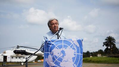 Antonio Guterres delivers a speech as he arrives in the Democratic Republic of the Congo in September. EPA