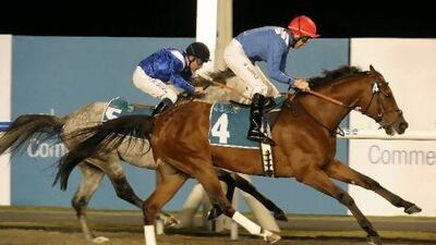 Santhal, ridden by William Supple, wins the Commercial Bank of Dubai at Meydan last night.