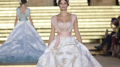 The collection included five stunning ballgowns in muted pastel shades. Courtesy Dolce & Gabbana