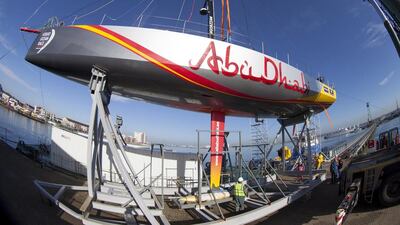 Abu Dhabi Ocean Racing’s yacht, Azzam, is being readied for the arduous trip around the globe. Ian Roman / Abu Dhabi Ocean Racing
