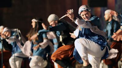 Artists from all the participating troupes perform during the opening ceremony of the 8th International Festival for Drums and Traditional Arts in the Cairo Citadel, Cairo, Egypt. EPA