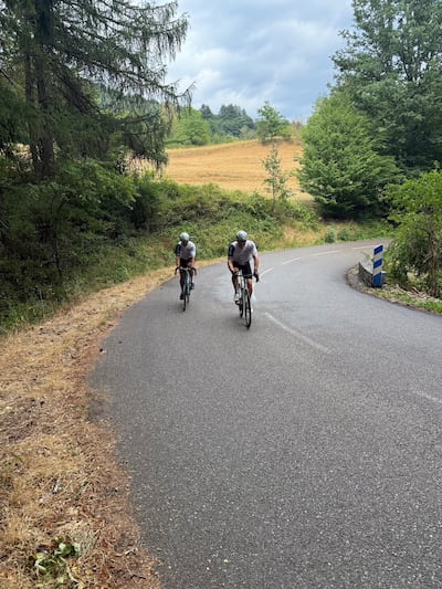 Cyclists who biked from Barcelona to Paris for a cancer charity and the Al Jalila Foundation. Photo: Brighton College