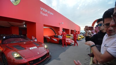 Ferrari race cars are displayed in a special section of the Riyadh Motor Show, at Al-Janadriyah village in the Saudi capital. AFP