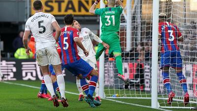 Crystal Palace goalkeeper Vicente Guaita drops the ball into his own net to score an own goal and gift three points to Sheffield United. PA