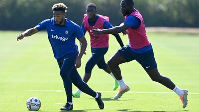 Reece James and Kalidou Koulibaly compete during the training session.