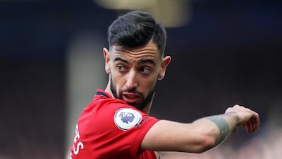 Manchester United's Bruno Fernandes scored against Everton at Goodison Park. Reuters