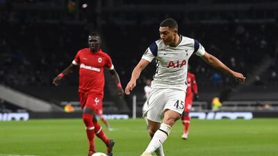 Tottenham's Carlos Vinicius makes it 1-0. EPA