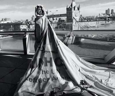 A Dress for Our Time by Helen Storey, made from a UNHCR tent from the Za’atari refugee camp in Jordan.