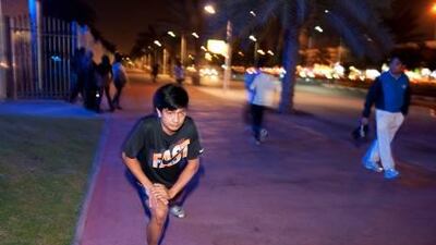 Joel Bautista, 43, trains for his first time running the Standard Chartered Dubai Marathon 2012 at Zabeel Park in Karama, Dubai. Bautista usually trains with a group of Filipino runners but was the only one to show up for the session the night of December 27, 2012.