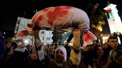 Jordanians have gathered every night, after the taraweeh prayer, in front of Kalouti mosque and the Israeli embassy. EPA