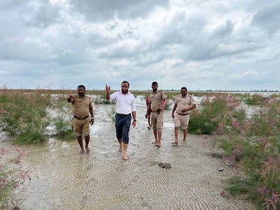 Forest officer Akash Deep Badhawan and his patrol team check for pug marks to make sure that the tiger reached the river bank. Photo: Akash Deep Badhawan