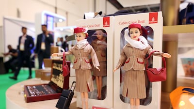 Dolls of Emirates cabin crew on display at Arabian Travel market, which was first held in 1994