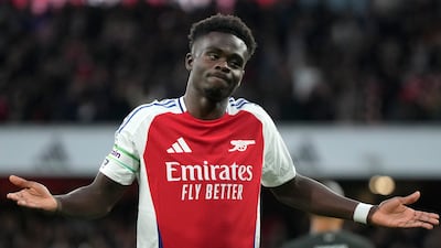Bukayo Saka celebrates after putting Arsenal 1-0 after nine minutes. AP