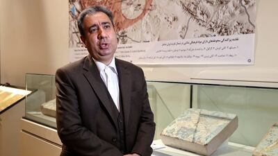 Jebrael Nokandeh, curator of Iran's National Museum in Tehran, speaks about the repatriated Boukan glazed brick collection from Switzerland during an interview with AFP.