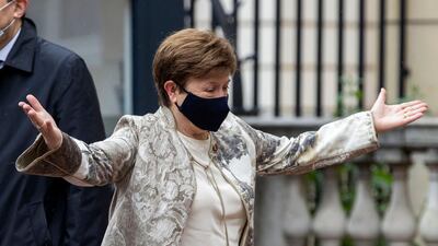 The IMF's managing director Kristalina Georgieva arrives to attend a G7 Finance Ministers meeting in the UK. The fund welcomed G7's support for its SDRs. AFP