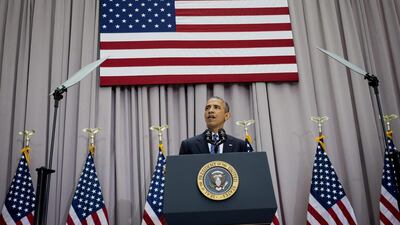 US president Barack Obama delivered his speech at the American University’s school of international service in Washington, DC – the same venue in which president John F Kennedy delivered his famous 1963 speech on nuclear disarmament. Pete Marovich/Bloomberg