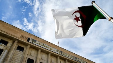 The Algerian flag flies outside the National Assembly as members passed a bill seeking to criminalise France's colonisation. AP