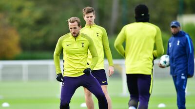 Tottenham Hotspur striker Harry Kane takes part in training ahead of the Uefa Champions League match against Real Madrid.Alex Broadway / Getty Images