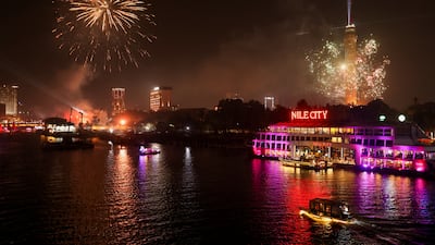 Fireworks explode over the Nile during the New Year celebrations, in Cairo. Reuters