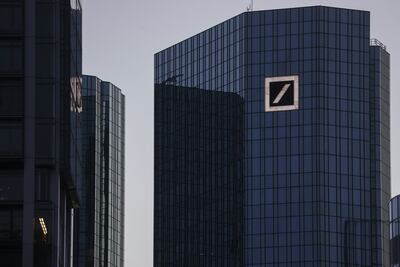The headquarters of Deutsche Bank in Frankfurt. The bank launched plans to radically transform its business to boost profitability, improve shareholder returns and drive long-term growth in July 2019. Bloomberg