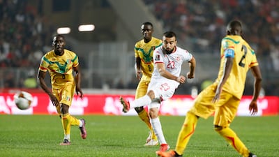 Tunisia's Naim Sliti shoots at goal. Reuters