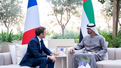 The UAE and French leaders met on the sidelines of Dubai's Expo. EPA