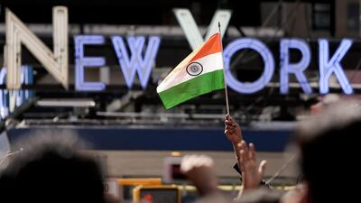 Some were holding Indian flags and sporting Modi t-shirts. Julie Jacobson / AP Photo