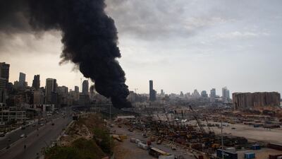 Smoke rises from a fire which has broken out at the Beirut port. Getty Images