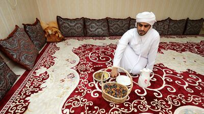 Ali Al Darei welcomes guests to his majlis.