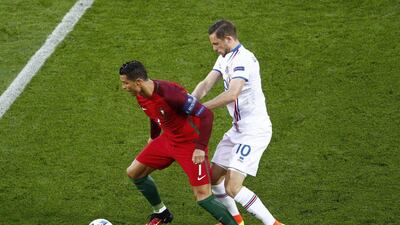 Portugal’s Cristiano Ronaldo in action with Iceland’s Gylfi Sigurdsson during their Euro 2016 match in Saint-Etienne. Max Rossi / Reuters