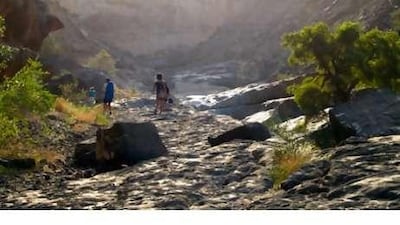 Wadi Dhum, Oman, is a 500km round trip from the Mezyad border, with a 30-minute trek at the destination to take hikers across a dramatic wadi bed to reach the larger water pools.
