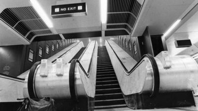 Escalators at Heathrow Underground at a standstill during strike action by London Transport maintenance engineers in December, 1977. Getty