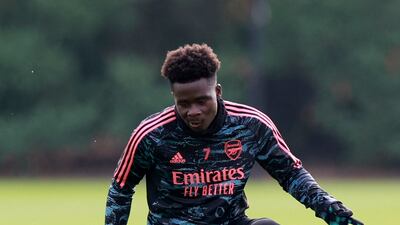 Arsenal's Bukayo Saka during training. Reuters
