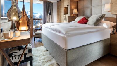 A bedroom at the Chandolin Boutique Hotel in Switzerland: In one of Europe’s highest villages, 2,000m above sea level, the four-star hotel, a member of Design Hotels, is located in the village of Chandolin in the French-speaking Valais region. The area has year-round appeal with hiking, mountain biking and skiing trails. The hotel is built in traditional style on the outside, with slick interiors designed by Extreme Artdesign Studio; there is also a luxurious spa and high-end restaurant serving seasonal meals. There are a total of 25 rooms and four apartments. The closest airport is Geneva; rooms cost from €136 (Dh600) per night, including taxes. Design Hotels