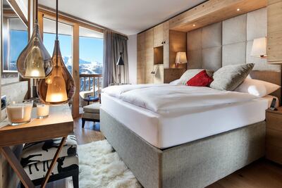 A bedroom at the Chandolin Boutique Hotel in Switzerland: In one of Europe’s highest villages, 2,000m above sea level, the four-star hotel, a member of Design Hotels, is located in the village of Chandolin in the French-speaking Valais region. The area has year-round appeal with hiking, mountain biking and skiing trails. The hotel is built in traditional style on the outside, with slick interiors designed by Extreme Artdesign Studio; there is also a luxurious spa and high-end restaurant serving seasonal meals. There are a total of 25 rooms and four apartments. The closest airport is Geneva; rooms cost from €136 (Dh600) per night, including taxes. Design Hotels