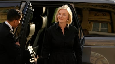 British Prime Minister Liz Truss arrives at Buckingham Palace on Sunday. AFP