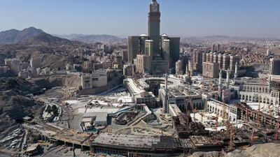 An aerial view shows the Great Mosque and the Mecca Tower and the deserted surroundings in the Saudi holy city of Makkah. AFP