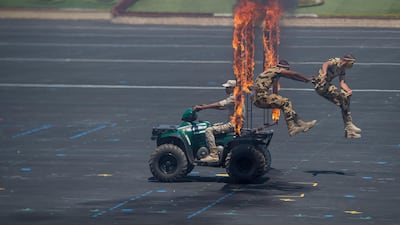 Members of the Egyptian Armed Forces participate in the inauguration of the Mohamed Naguib Military Base. Rashed Al Mansoori.