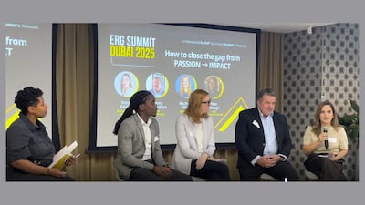 From left: Sheryl Miller, CEO of ERG Leader Summit; Mac Alonge, CEO, The Equal Group; Rachael Willis, Global ERG Leader HSBC; Gerry Donaldson, CEO, CCR3 Group; and Seza Vaziril, Global Energy Executive. Photo: ERG Dubai