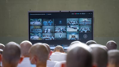Members of the MS-13 gang attend an open hearing in El Salvador focused on more than 47,000 crimes between 2012 and 2022. Reuters